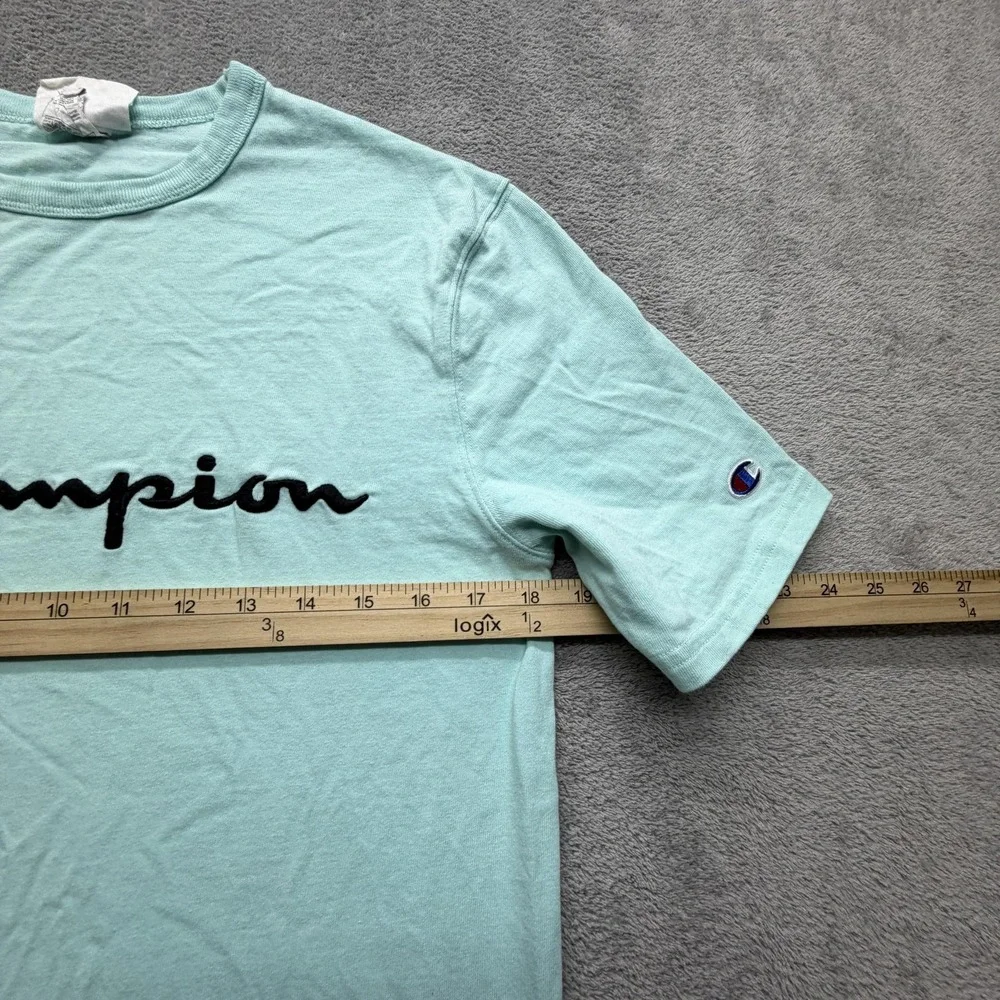 Champion Shirt Mens Medium Green Script Logo Graphic Tee T-Shirt Casual Crewneck - Picture 3 of 6